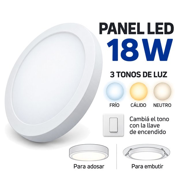 Imagen de Plafon LED Ext o Emb. 18w 3 Tonos Blanco Ø23cm