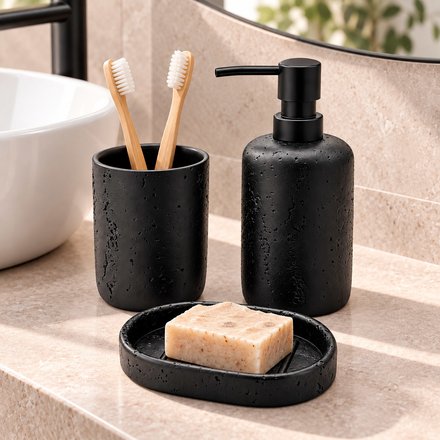 Imagen de Set de Baño 3 Piezas Carbono Polyresina Negro