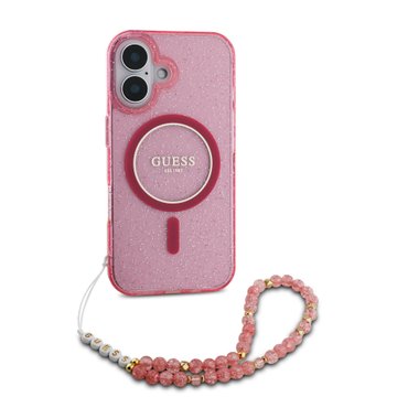 Imagen de FUNDA GUESS IPHONE 16 MAGSAGE CASE GLITTER WITH BEADS STRAP PINK 8258