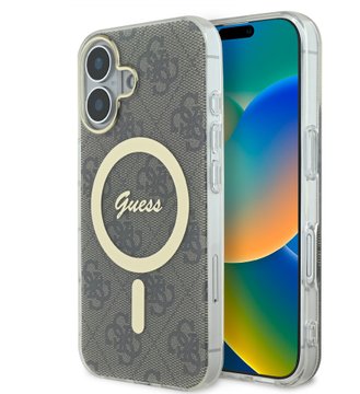 Imagen de FUNDA GUESS IPHONE 16 MAGSAFE PATTERN GOLD RING AND LOGO BROWN 2005