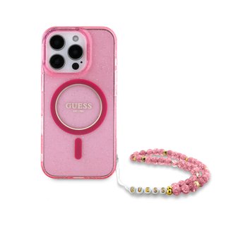 Imagen de FUNDA GUESS IPHONE 16 PRO MAX MAGSAGE CASE GLITTER WITH BEADS STRAP PINK 8289