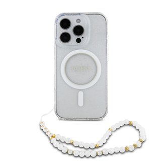 Imagen de FUNDA GUESS IPHONE 16 PRO MAX MAGSAGE CASE GLITTER WITH BEADS STRAP TRANSPARENT 8586