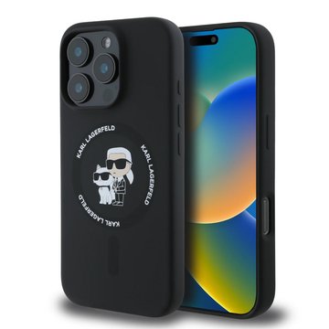 Imagen de FUNDA KARL LAGERFEL IPHONE 16 PRO MAGSAFE LIQUID SILICONE CASE KARL AND CHOUPETTE HEADS BLACK 8666