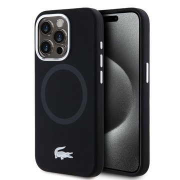 Imagen de FUNDA LACOSTE IPHONE 15 PRO MAGSAFE NEGRO Y PLATEADO 0130