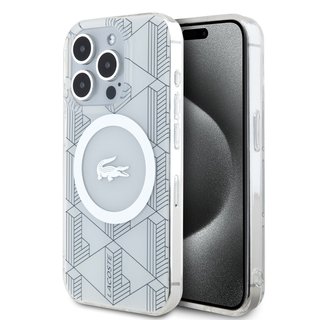 Imagen de FUNDA LACOSTE IPHONE 15 PRO MAX MAGSAFE BLANCO LOGO PLATEADO 0987
