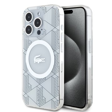 Imagen de FUNDA LACOSTE IPHONE 15 PRO MAX MAGSAFE BLANCO LOGO PLATEADO 0987