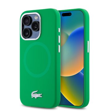 Imagen de FUNDA LACOSTE IPHONE 15 PRO MAGSAFE VERDE Y PLATEADO 0376