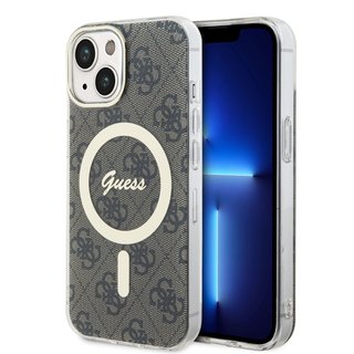 Imagen de FUNDA GUESS IPHONE 15 MAGSAFE LOGO BROWN RING GOLD 4581