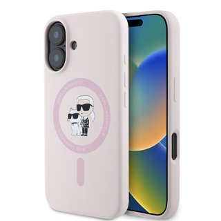 Imagen de FUNDA KARL LAGERFELD IPHONE 16 MAGSAFE LIQUID SILICONE CASE KARL AND CHOUPETTE HEADS PINK 8765