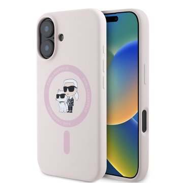 Imagen de FUNDA KARL LAGERFELD IPHONE 16 MAGSAFE LIQUID SILICONE CASE KARL AND CHOUPETTE HEADS PINK 8765