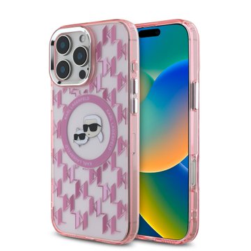 Imagen de FUNDA KARL LAGERFELD IPHONE 16 PRO KARL AND CHOUPETTE HEADS ON KL PATTERN PINK 8420