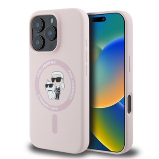 Imagen de FUNDA KARL LAGERFELD IPHONE 16 PRO MAGSAFE LIQUID SILICONE CASE KARL AND CHOUPETTE HEADS PINK 8789