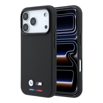 Imagen de FUNDA BMW IPHONE 18 PRO MAGSAFE QUADRILLE KEVLAR W/ TRICOLOR & METAL LOGO BLACK  9034