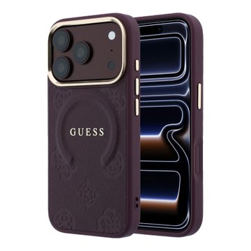 Imagen de FUNDA GUESS IPHONE 18 PRO MAX MAGSAFE SAFFIANO PEONY & RING BURGUNDY 4436