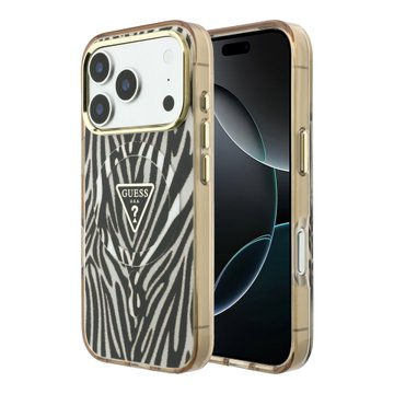 Imagen de FUNDA GUESS IPHONE 18 PRO MAX MAGSAFE ZEBRA GLITTER TRIANGLE LOGO GOLD 5273