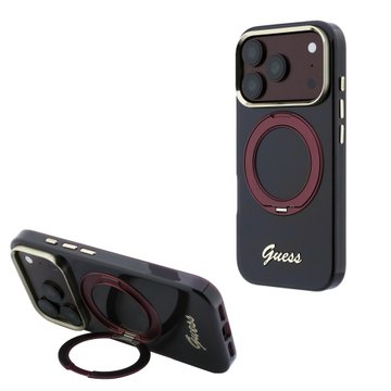 Imagen de FUNDA GUESS IPHONE 18 PRO MAGSAFE IML RING STAND 360 SCRIPT METAL LOGO BURGUNDY 5549