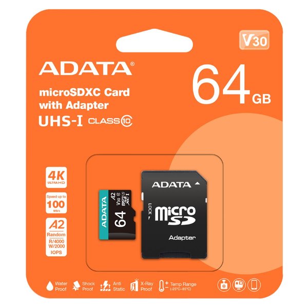 Imagen de Memoria Adata Microsdxc 64gb Uhs-i U3 V30s C/a