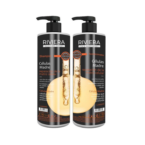 Imagen de Shampoo Sin Sal Riviera Células Madre 1L + Acond. Sin Sal Riviera Células Madre 1L