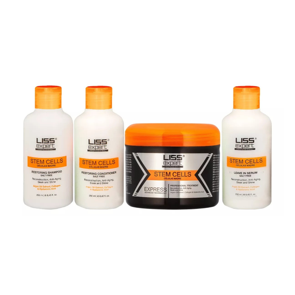 Imagen de Alisado Células Madre Liss Expert 250gr + Shampoo Sin Sal 250ml + Acondicionador 250ml + Leave Serum 250ml