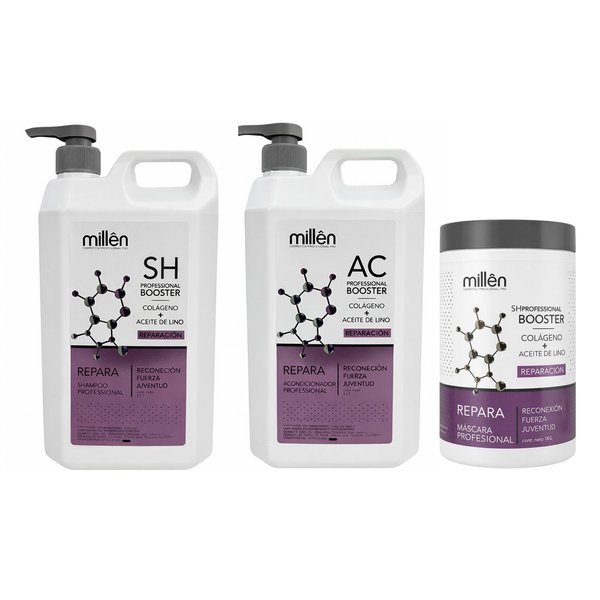 Imagen de Pack Shampoo Reparación Millên Con Colágeno 3L + Acondicionador 3L + Máscara 1Kg