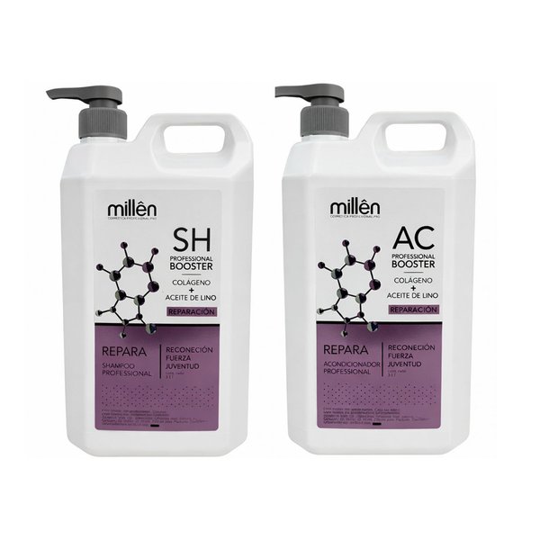 Imagen de Pack Shampoo Reparación Millên Con Colágeno Y Aceite De Lino 3L + Acondicionador 3L
