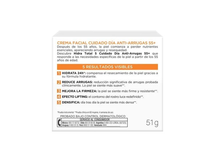 Imagen de L´Oréal Paris Crema  Hidra Total 5 Arrugas + 55 Años 50 ml