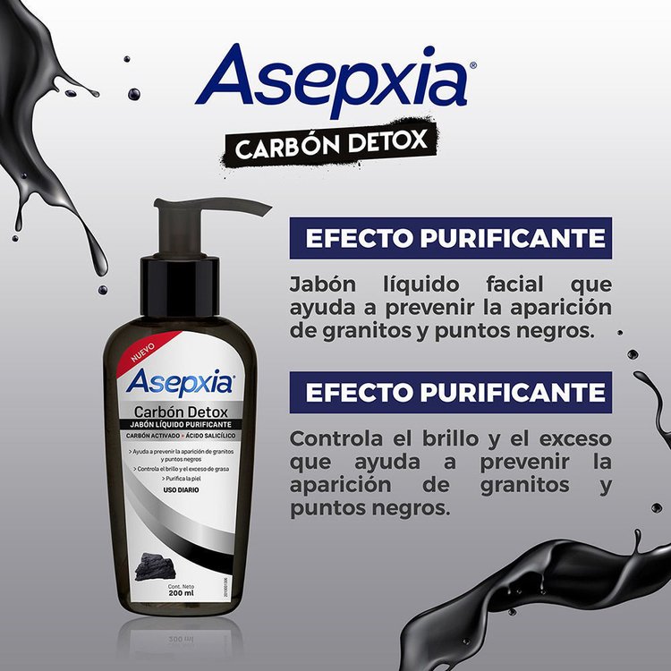 Imagen de Asepxia Jabón Liquido Facial  Purificante Carbón Detox 200 ml