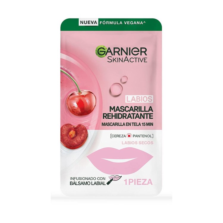 Imagen de Garnier Mascarilla De Tela Hidratante Para Labios Secos Cherry