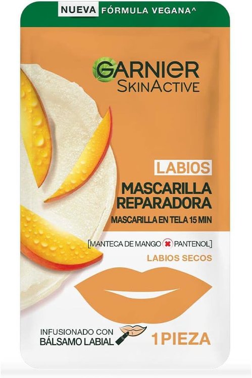 Imagen de Garnier Mascarilla De Tela Reparadora De Labios Secos Mango