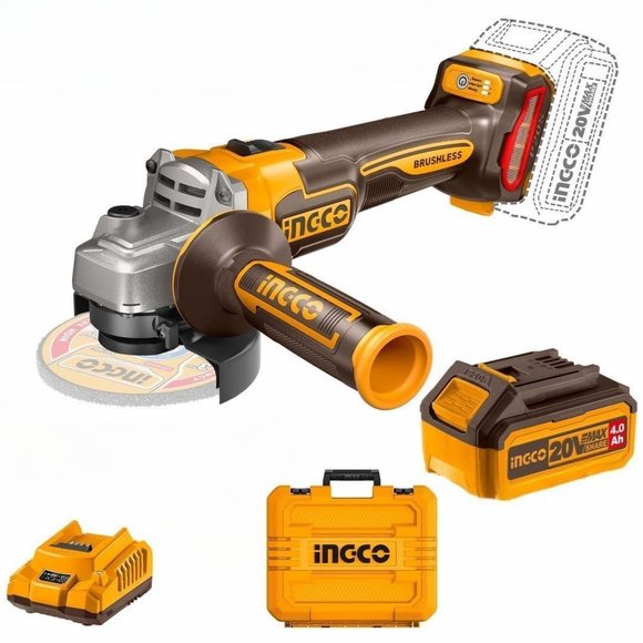 Imagen de Amoladora 4 1/2" C/2Bat 4Ah + Maletin Ingco 20V Brush- Ynter