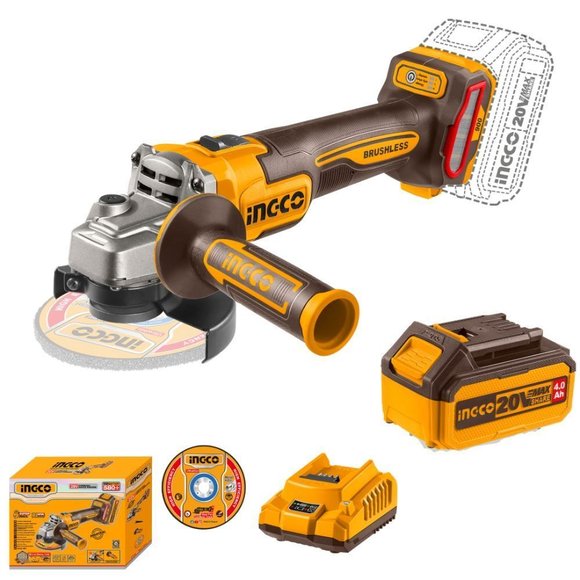 Imagen de Amoladora  Angular 115mm 20V Brushless + Kit Ingco - Ynter Industrial