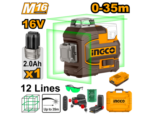 Imagen de Nivel Laser 3D Verde Autonivelante Ingco c/bat - Ynter Industrial