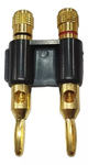 Imagen de Conector Doble Plug Banana Metalico Dorado