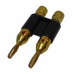 Imagen de Conector Doble Plug Banana Metalico Dorado