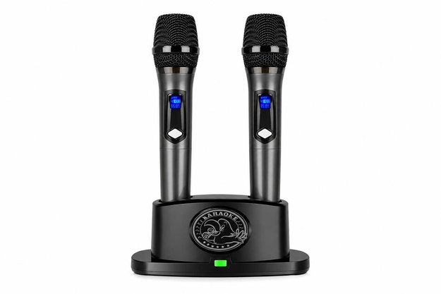 Imagen de MICROFONO INALAMBRICO X 2 CON BASE RECARGABLE UHF FREC VARIABLE