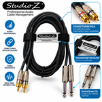 Imagen de Cable Profesional 2 Rca A 2 Plug Metalicos 2 Metros