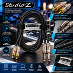 Imagen de Cable Profesional 2 Rca A 2 Plug Metalicos 2 Metros
